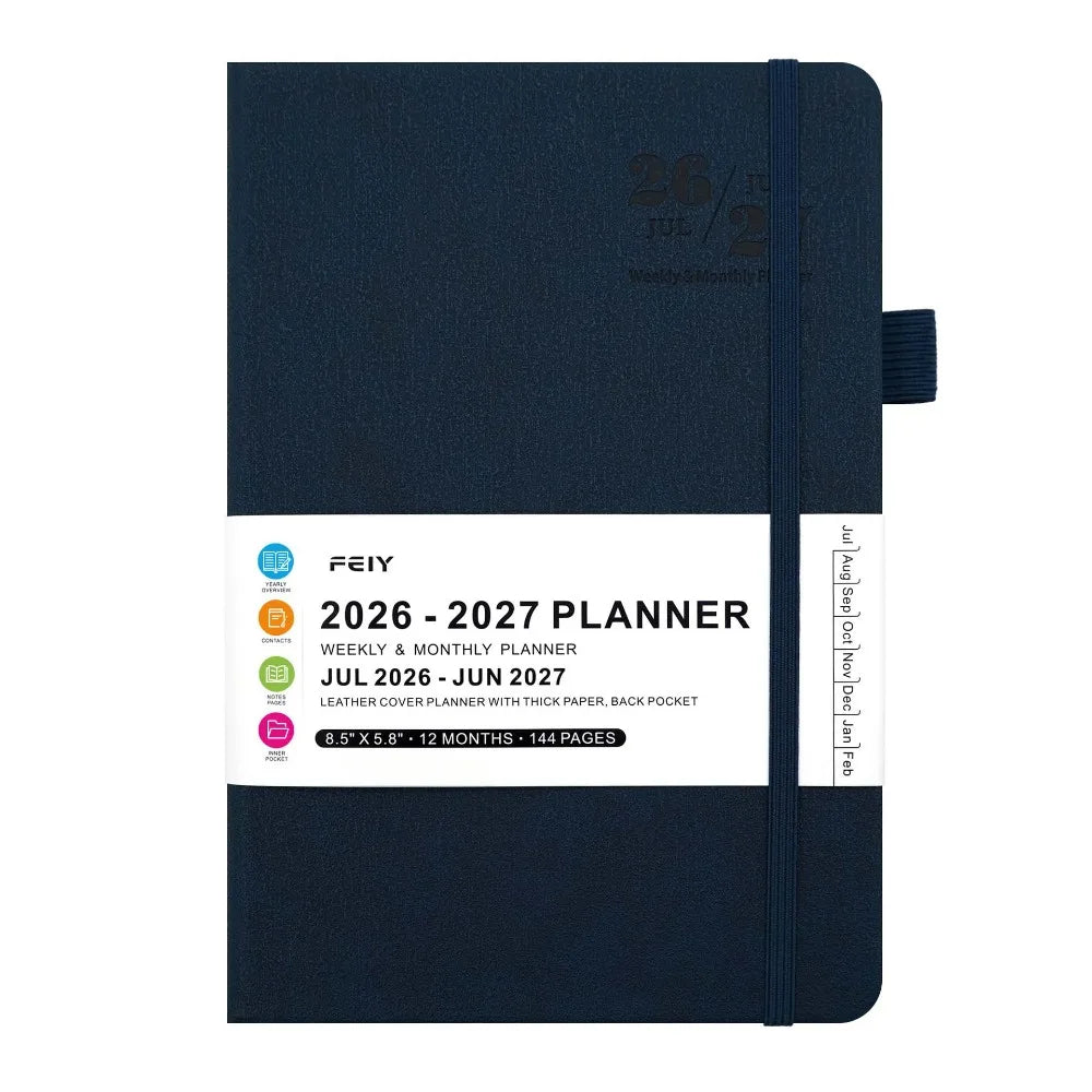 A5 English 2026-2027 Schedule Book Simple Agenda Planner Notebook Thick Paper Time Management Planner School Students Gift Oasis Select Dark Blue