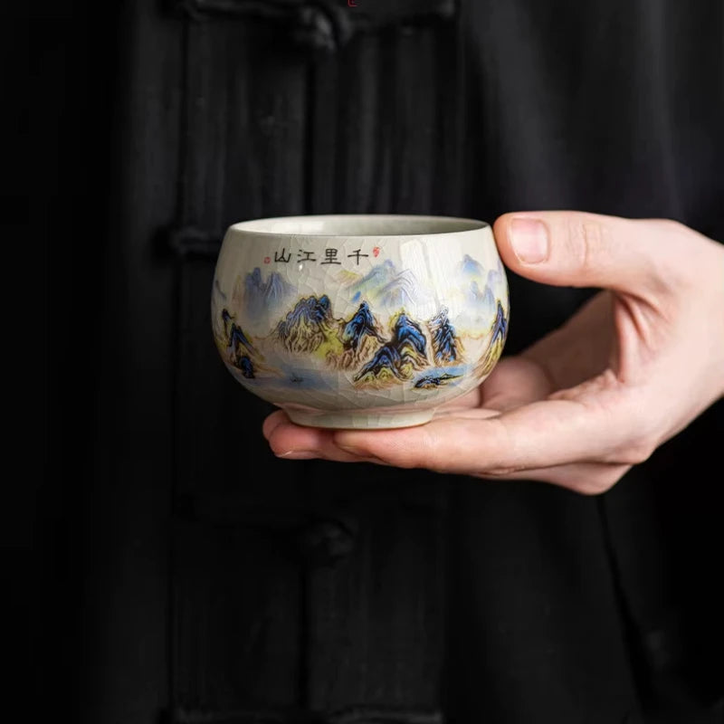 1PC Tea Cup Exquisite Ice Crack Glaze Ceramic Tea Cups Hand-painted Porcelain Master Cup Exquisite Teacup Tea Accessories Oasis Select