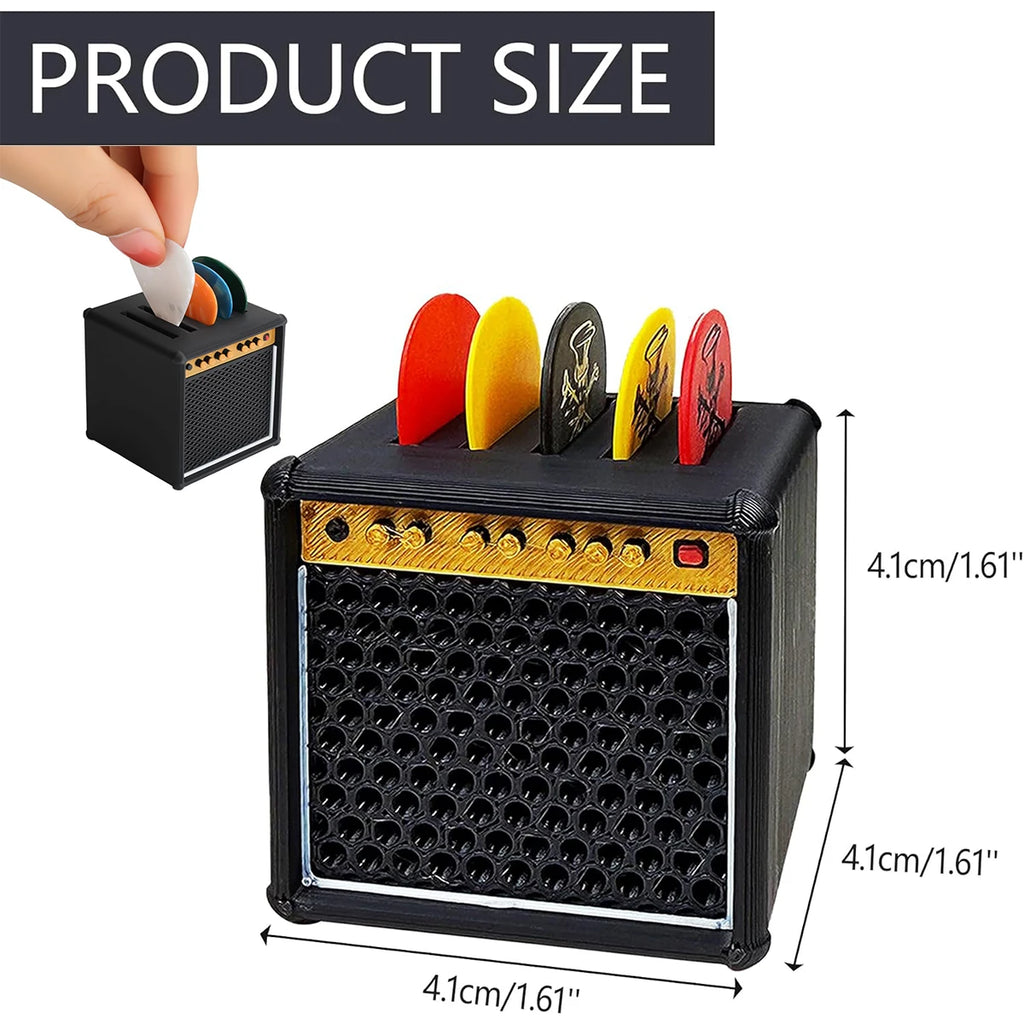 Guitar Pick Holder Box – Mini Amp Speaker Design Storage Case, Cool Desk Decor for Musicians, Fits All 2mm Standard Picks Oasis Select
