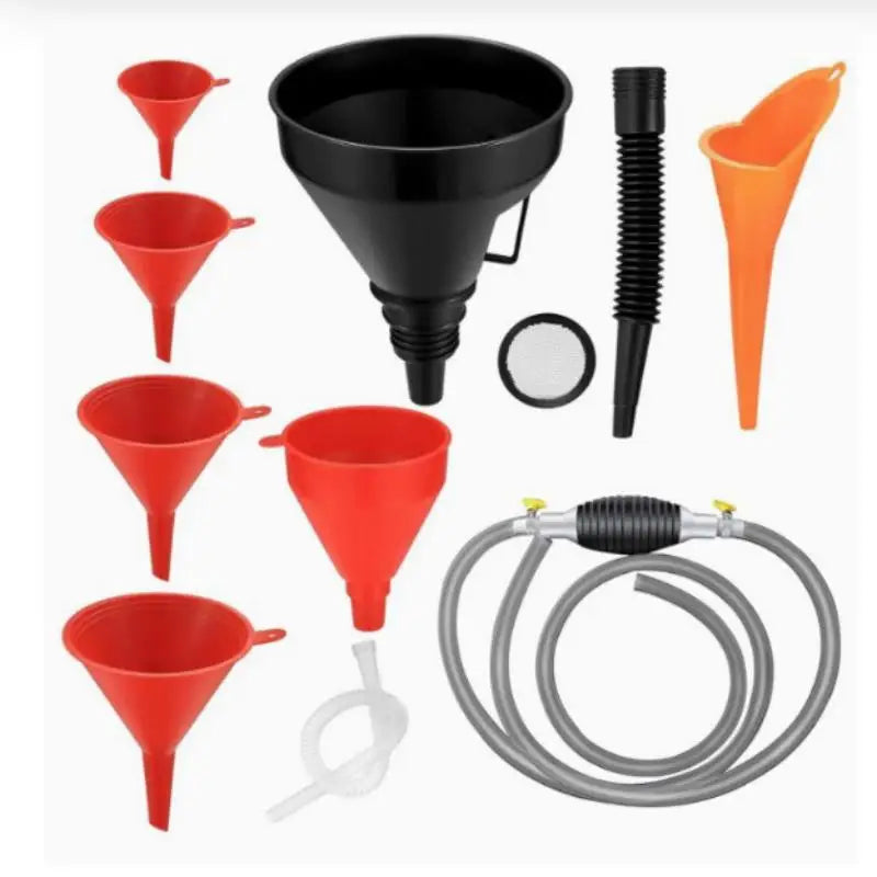 1 Set Plastic Oil Funnel Right Angled Funnel Car Motorcycle Multi Caliber Refueling Funnel Kit Detachable Nozzle And Filter Oasis Select A1