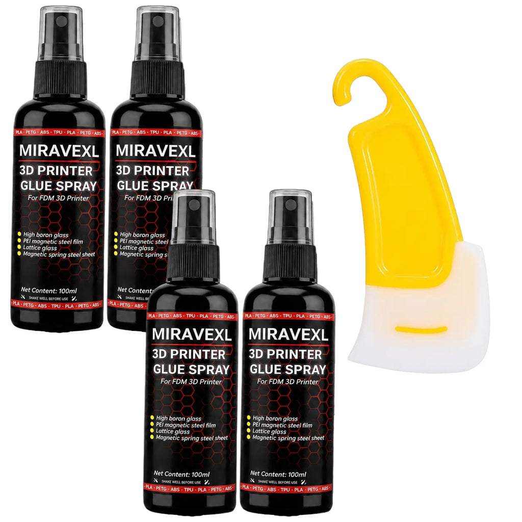 3D Printer Glue Spray&Scraper Set – Quick-Drying, Strong Adhesion Surface Spray with 3D Printing Scraper Tool for FDM/SLA Prints Oasis Select 4 bottle