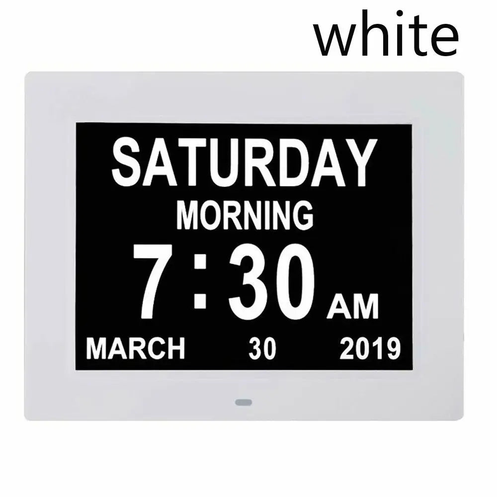 Day Month Year Date Time LCD Screen Dementia Table Home Decor Digital Clock Calendar Alarm Clock Oasis Select white