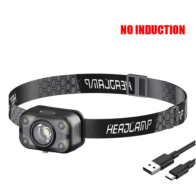 Powerful LED Sensor Headlamp Built-in Battery USB Rechargeable Mini Induction Head Flashlight White/Yellow/Red Headlight Oasis Select No sensor