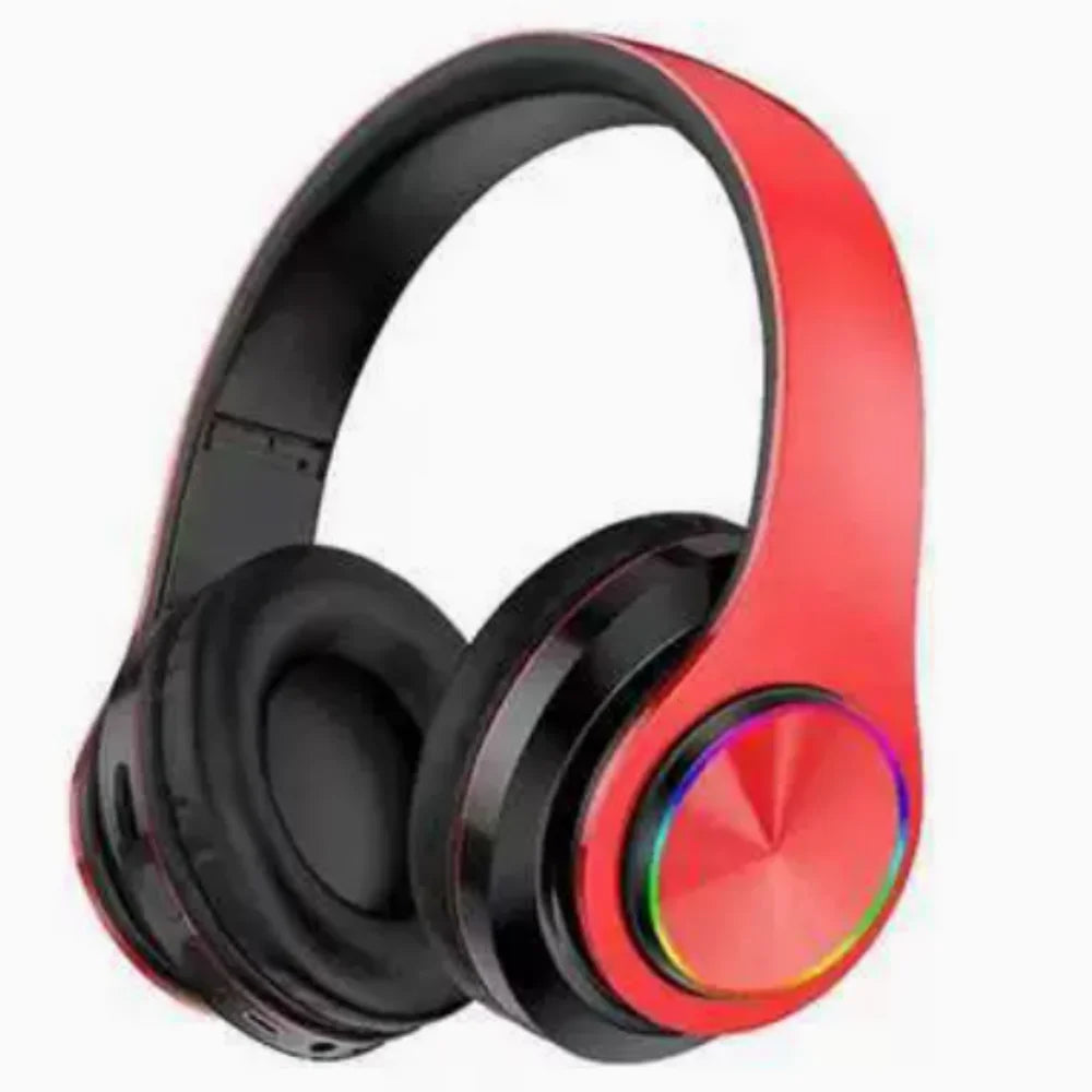 RGB Lighting Bluetooth Headphones Stereo Sound With Microphone Over Ear Headphones HIFI Audio With Mic Wireless Headphones Oasis Select Red