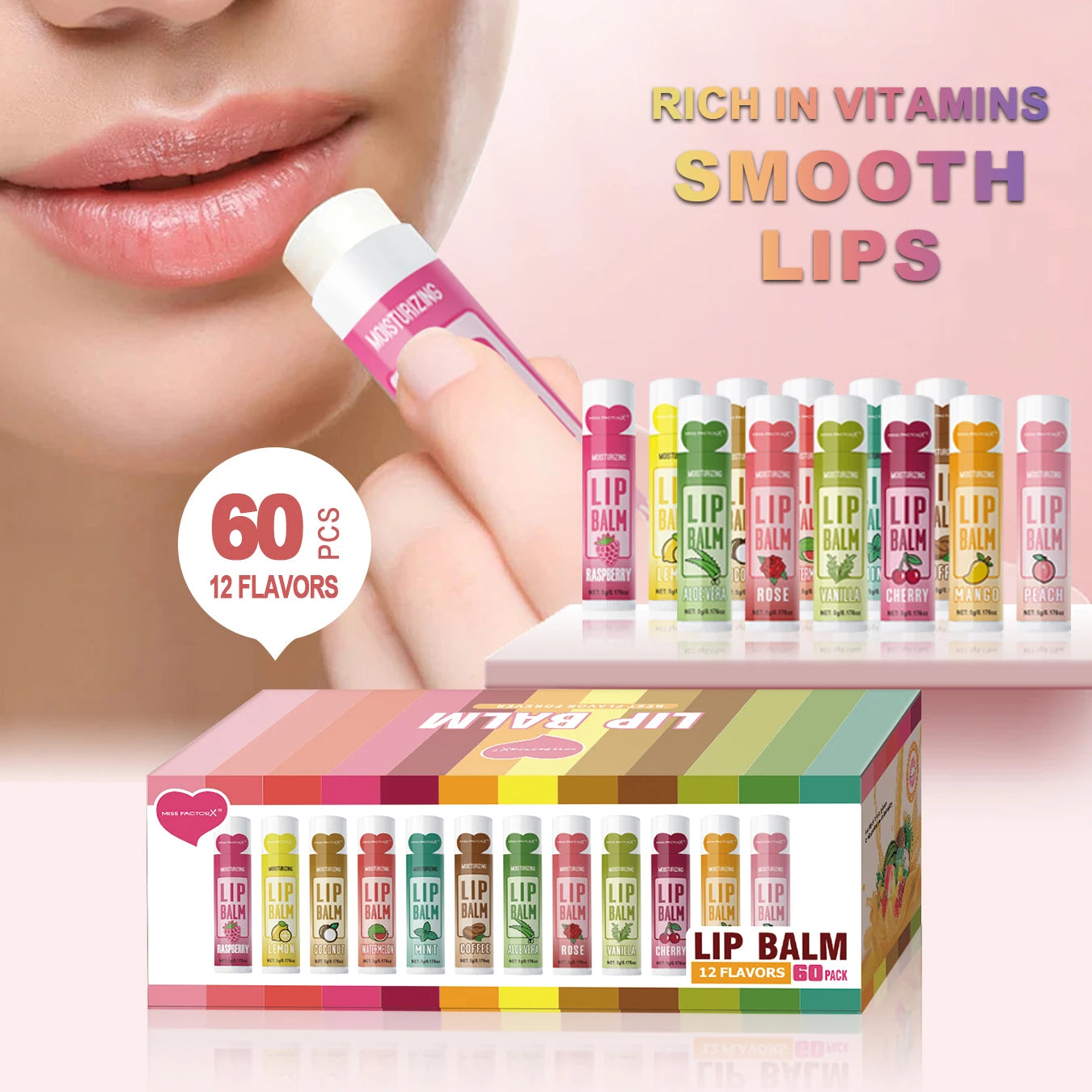 60PCS Moisturizing Lip Balm set 5g Deep Moisturizing and brightening Lip Color Gift for holiday parties Oasis Select