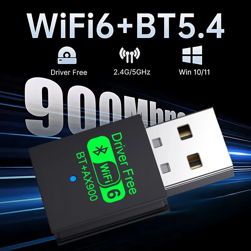 2 IN 1 WIFI6 AX900 USB WiFi Bluetooth 5.4 Wireless Adapter Dual Band 2.4G+5GHz 900Mbps Network Card Receiver Dongle For Win10/11 Oasis Select