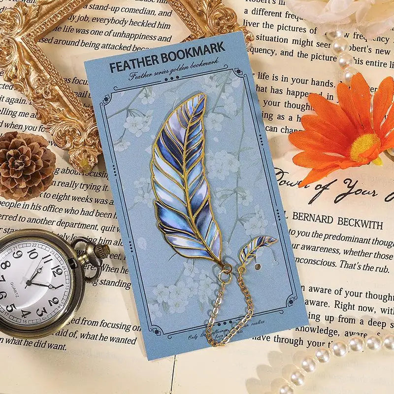 1Pcs Exquisite Book Page Divider Vintage Gold Stamped Metal Bookmark With Metal Chain Pendant Office Stationery Oasis Select A1