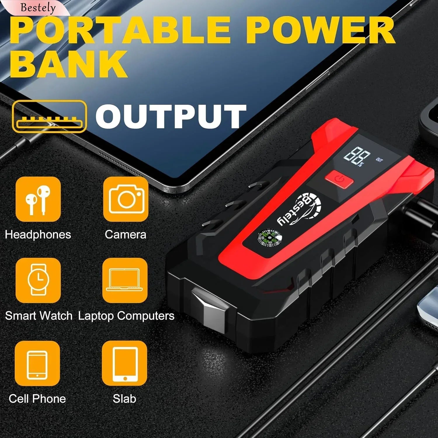 12v Car Battery Jump Starter, 12v Jump Starter Battery Pack 3000A Peak,Portable Jump Box with Full LCD Screen & LED Light & USB Oasis Select