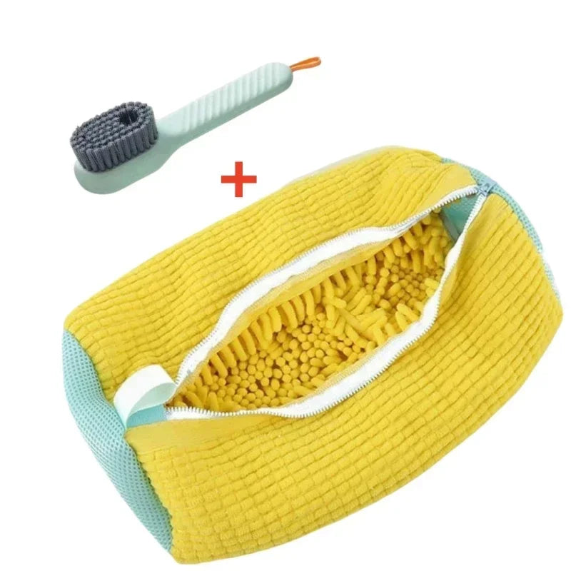 1/2/4PCS Shoe Washing Machine Bag with Liquid Shoe Brush Set Durable Laundry Shoe Bag and Soft Bristle Clean Brush for All Shoes Oasis Select 2PCS Set Yellow