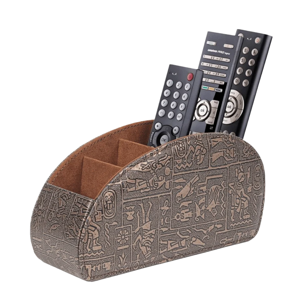 PU Leather Remote Control Holder Modern Universal Desktop Storage Box Cable Management Multi-Device Remote Control Organizer Oasis Select Style-E
