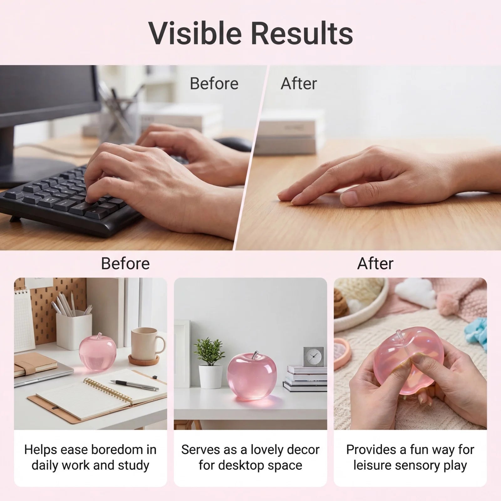 Squishy Pink Apple Stress Ball Soft Fidget Sensory Toy Suitable Autism Relief Simulated Slow Rebound Squeeze Toy Adult Kids Gift Oasis Select
