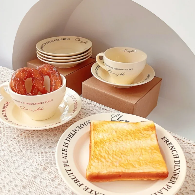 Coffee Mugs Ceramic Milk Tableware Tea Tools Cute Ins Korean Style Oatmeal Breakfast Drink Juice Tea Cup and Saucer Sets Oasis Select