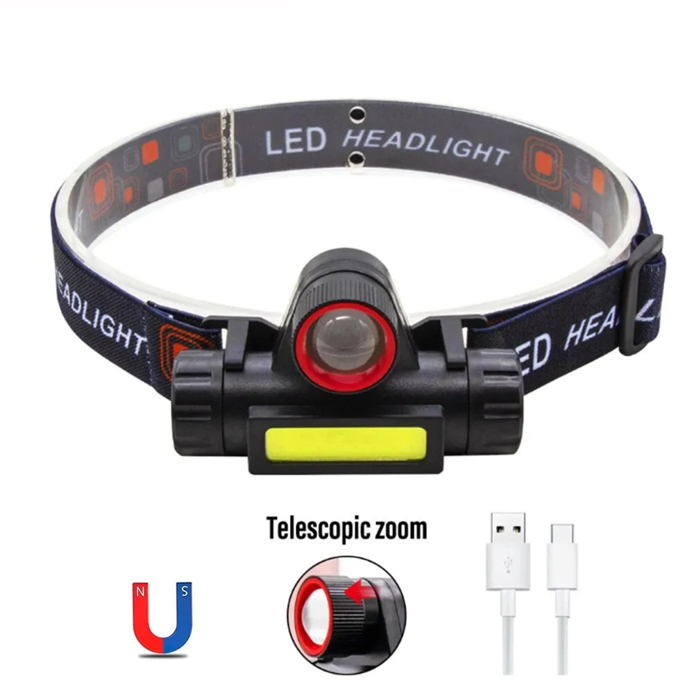 Rechargeable LED Headlamp XPE COB Dual Light Waterproof Magnetic