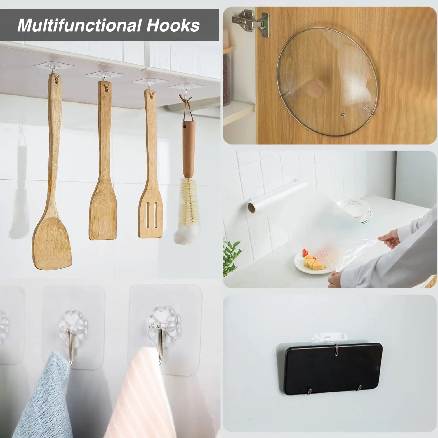 100-300PCS Transparent Stainless Steel Self-Adhesive Hooks Bathroom Towel Clothes Storage Sticker Hooks Key Hangers Storage Oasis Select
