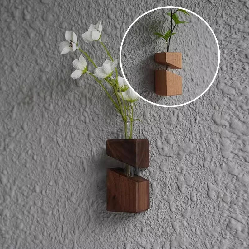 Solid Wood Creative Art Tabletop Geometric Flower Ware Nordic Dry Vase Glass Wall Hanging Vase Decoration Pieces Oasis Select