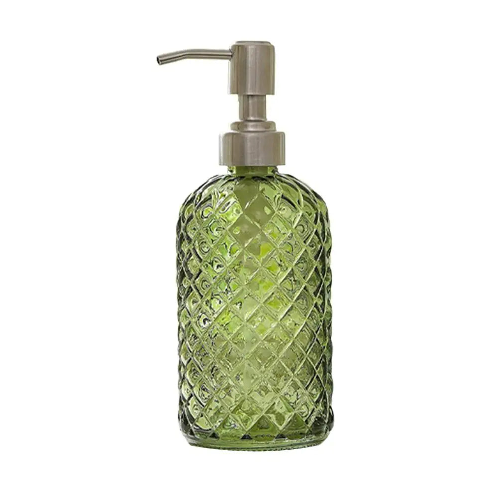 480ML Glass Soap Dispenser Rust Proof Stainless Steel Pump, Gem Patterned Refillable Hand Soap Dispenser for Kitchen Bathroom Oasis Select B