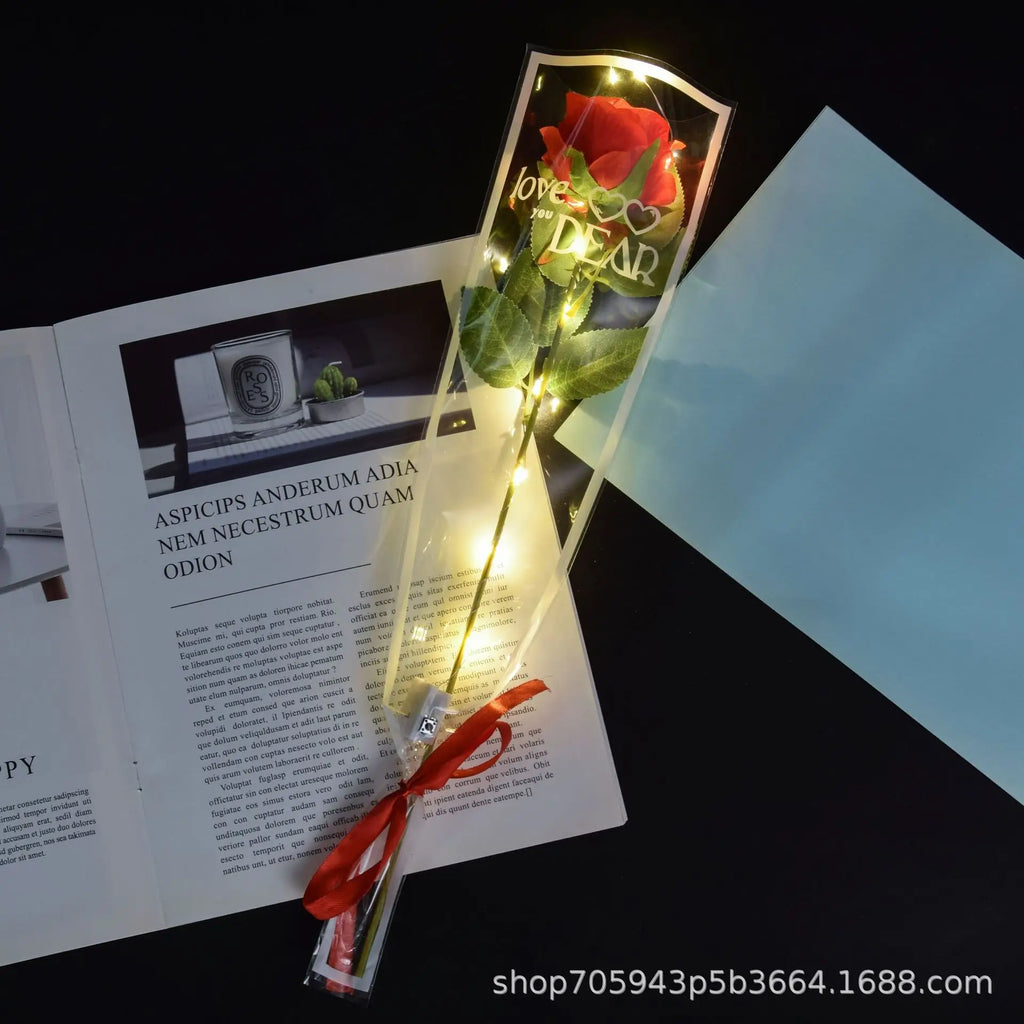 1pcs Led Light Up Glowing Roses Red Flower Bouquet Led Flash Handheld Valentine's Day Glow Party Wedding Decoration Oasis Select red-A