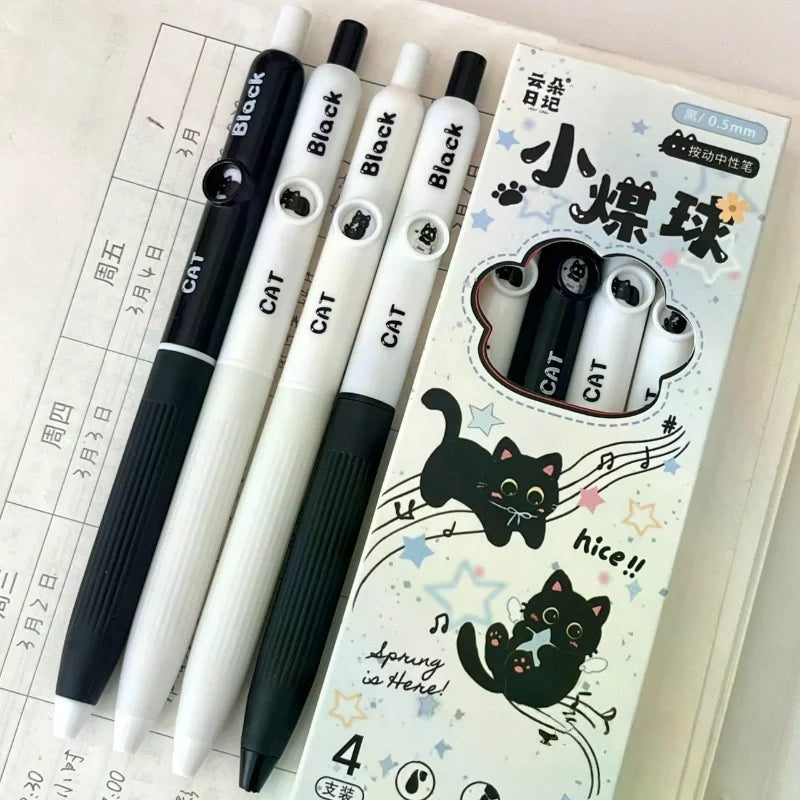 4Pcs Kawaii Cat Pattern Gel Pens 0.5mm Quick-Dry Black Ink-Smooth Writing Retractable Pens School Stationery Birthday Gift Oasis Select