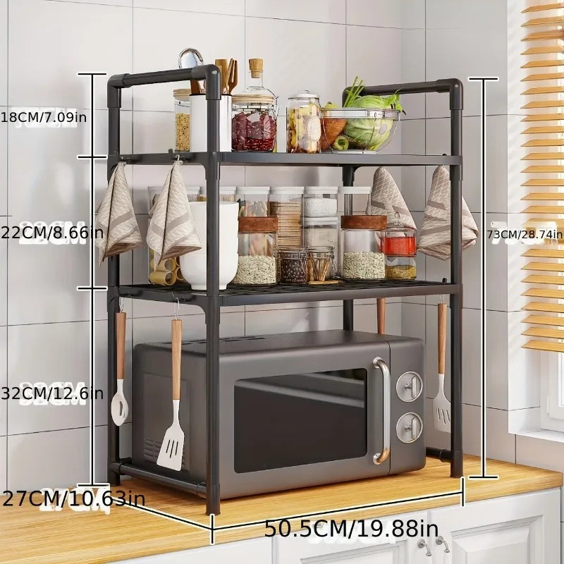 Heavy Duty Kitchen Baker's Rack Floor Standing Microwave Oven Stand 2 Tier Storage Shelf Organizer for Air Fryer Pot Holder Oasis Select 2 layers black