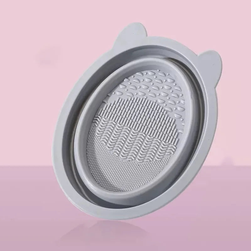Makeup Brush Cleaner Silicone Pad | Brush Wash Mat Bowl | Foldable Cosmetic Brush Scrubber | Portable Makeup Tool | Deep Clean T Oasis Select GRAY