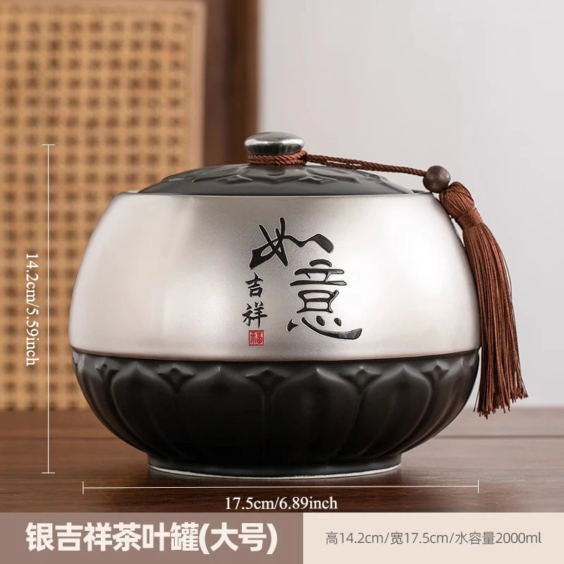 Chinese-style Sealed Tea Canister for Storing Tea Ceramic Tea Storage Canister Coffee Container Oasis Select large