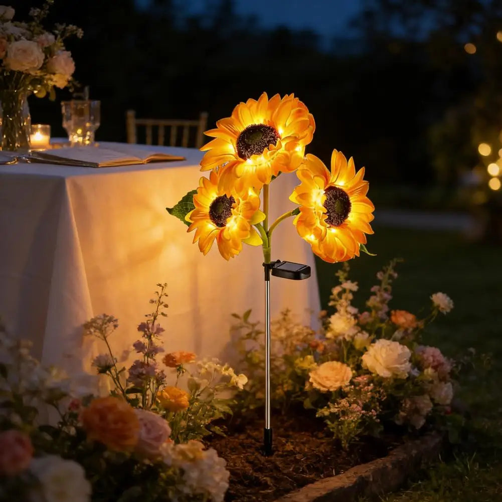 Solar Sunflower Stake Lights – 3-Head LED Garden Decor 2 Pack