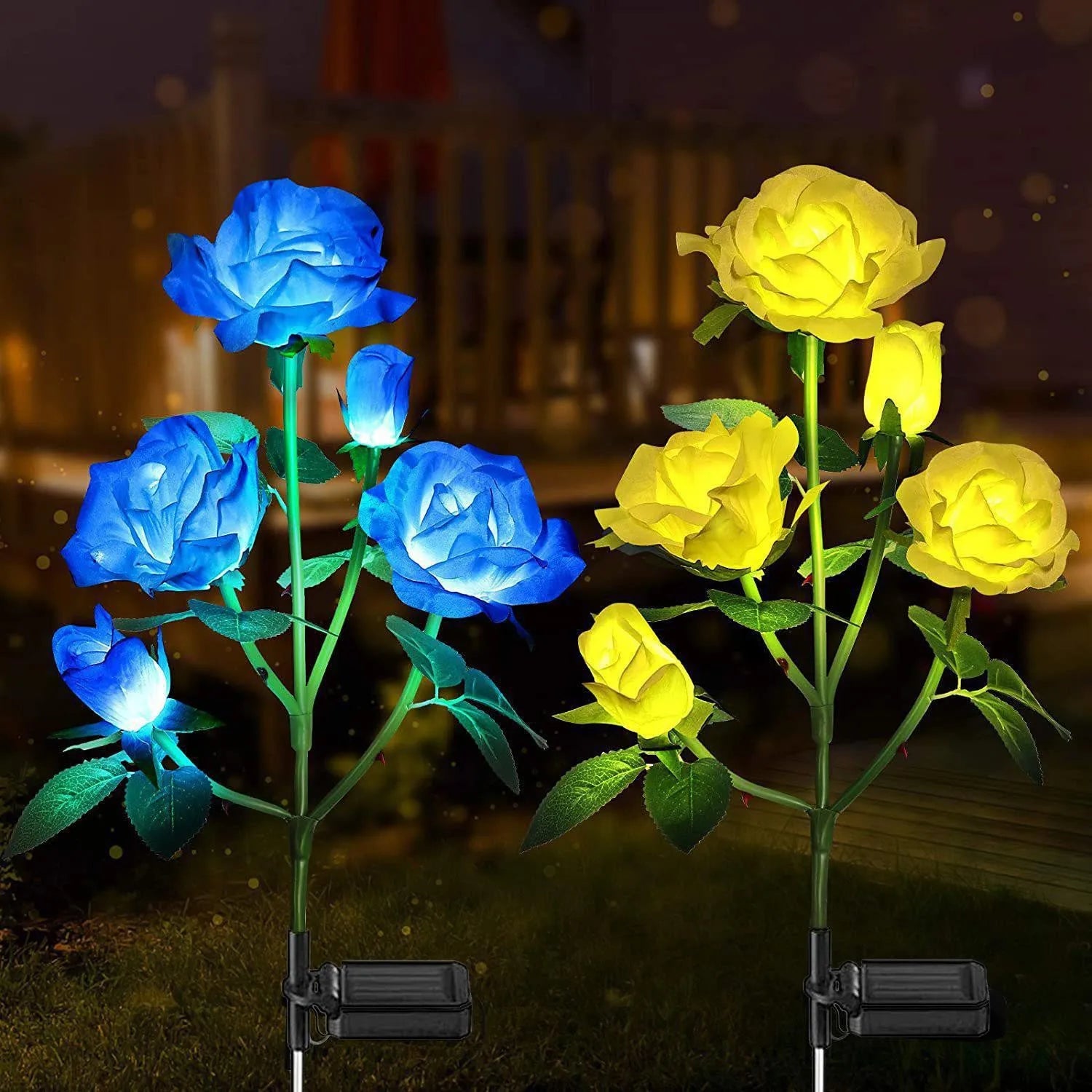 New Waterproof Solar Outdoor Landscape Lights Garden Lights Solar Garden Rose Lights Oasis Select 5 Head Yellow rose