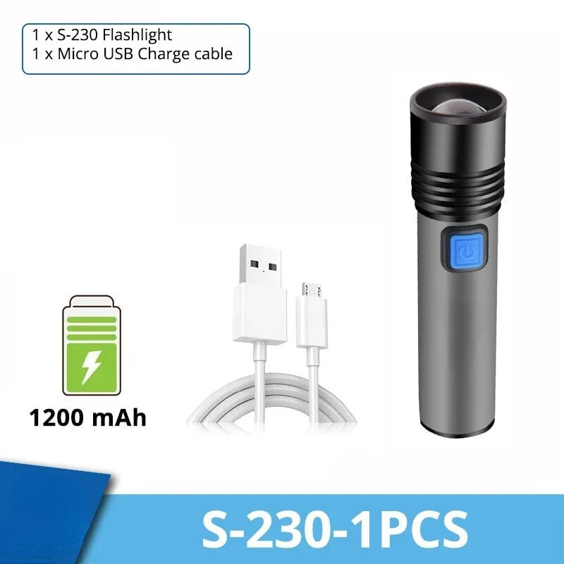 USB Rechargeable LED Flashlight With LED Built in 1200mAh Lithium Battery Waterproof Camping Light Zoomable Torch Oasis Select K31 T6-LED USB Charging