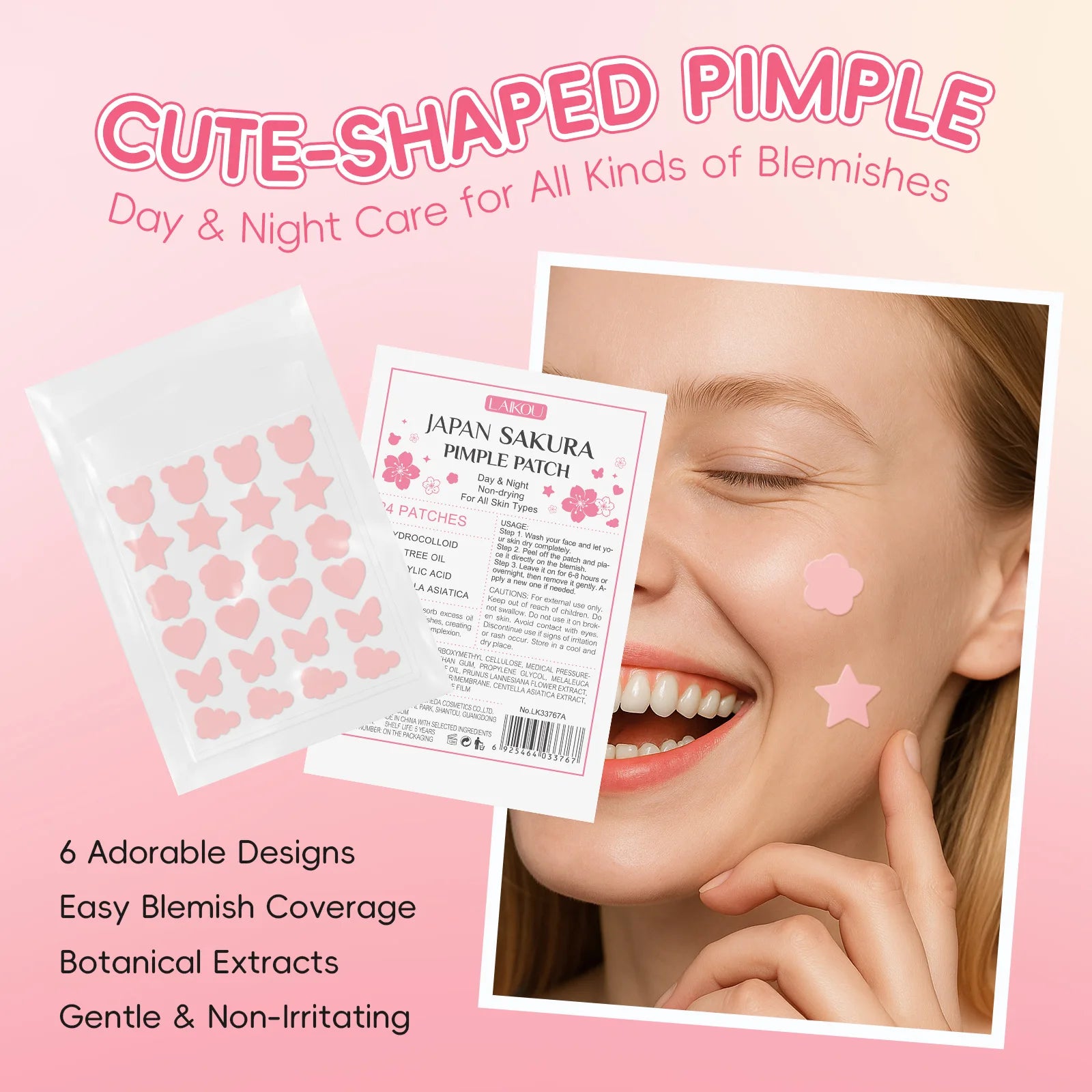 Laikou Sakura Acne Patches – Pimple Concealer Dots 24pc Acne Patches Oasis Select