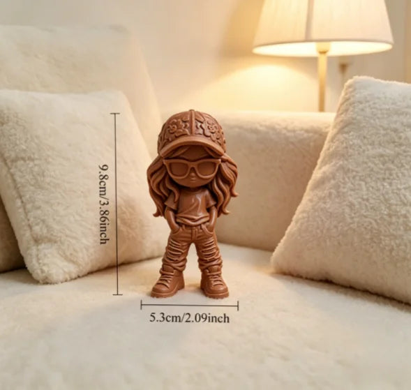 Ins Style Streetwear Girl Mini Statue 3D Printing Sunglasses Cap Trend Lady Figurine Ornament for Living Room Cafe Desktop Decor Oasis Select Girl brown