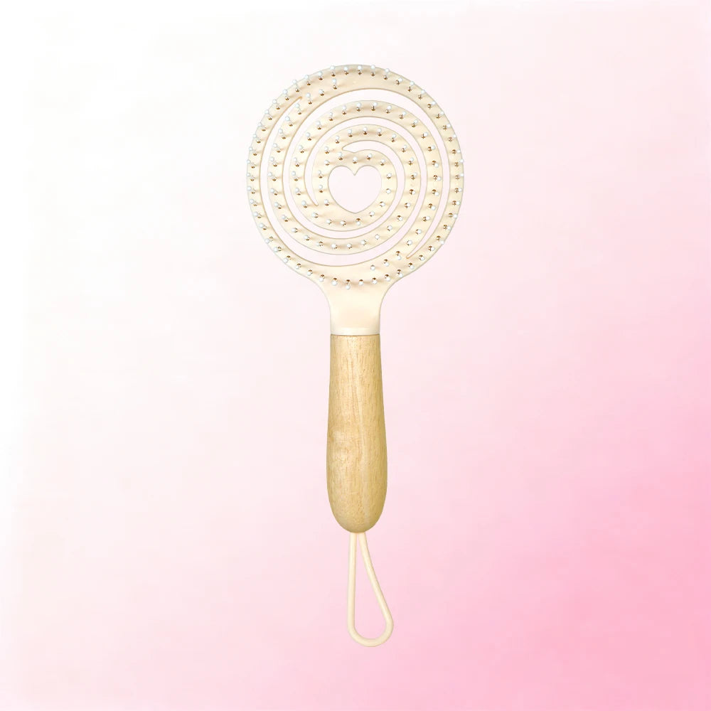 Pastel Spiral Vent Hair Comb – Oak Wood Handle | 3 Colors Hair Styling Comb Oasis Select TY3033-Yellow