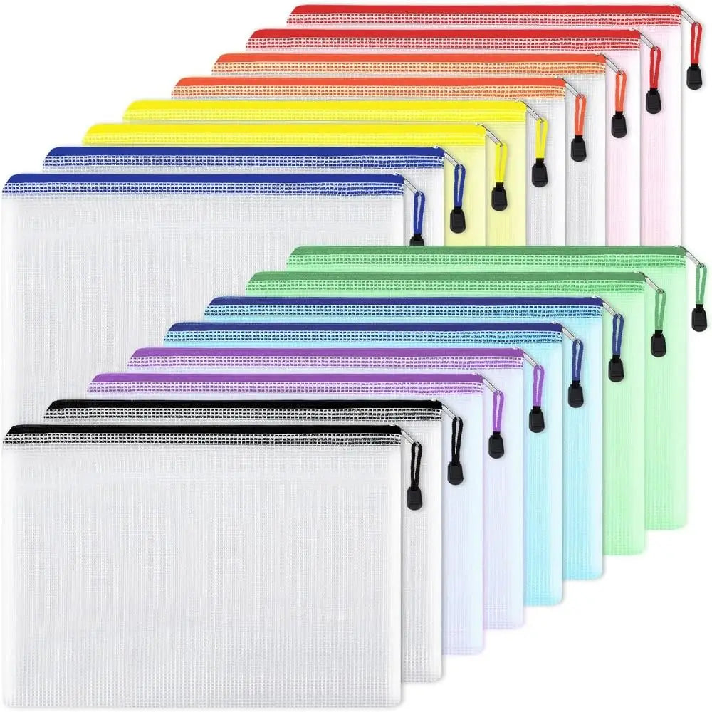 Mesh Zipper Pouch Waterproof Plastic Document Pouch Multipurpose for Travel Storage Office Appliances Home Organize Bags Oasis Select