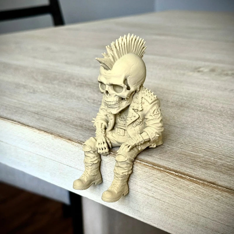 Rock Punk Skull Couple Figurine 3DPrinted Sitting Posture Edge Cool Skeleton Statue Gothic Desk Decor for Bookshelf Gaming Table Oasis Select A desert yellow tall 10cm
