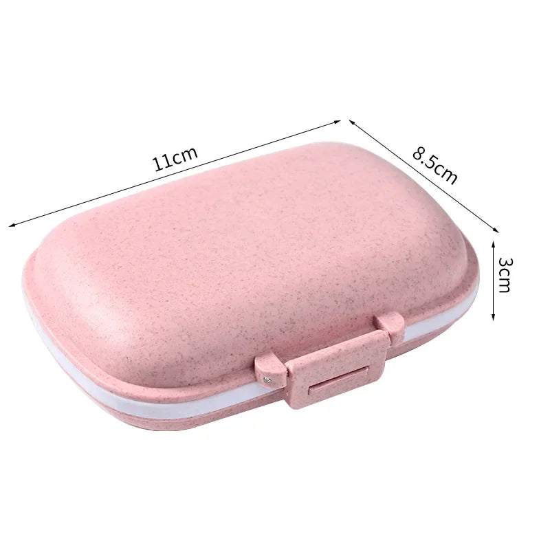 Mini Portable 8 Grids Pill Box Travel Medicine Organizer Container Wheat Sealed Tablets Storage Dispenser Box for Medicines Oasis Select Pink