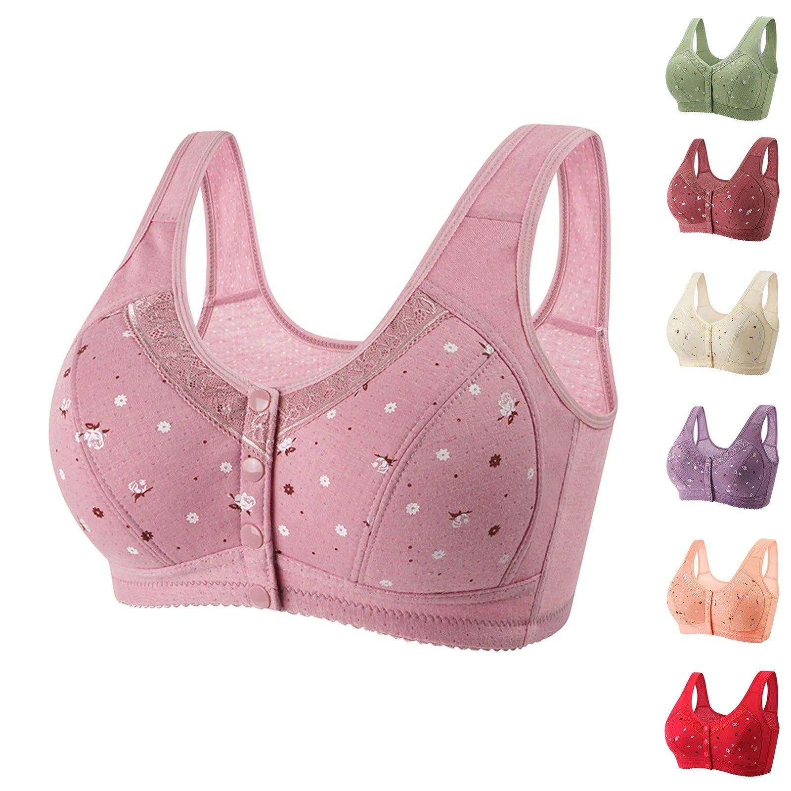 Plus Size Flower Print Wire Free No Pads Nursing Bra Mid-aged Mom Open Front Vest Brassiere Lingerie Cotton Bralette Underwear Oasis Select