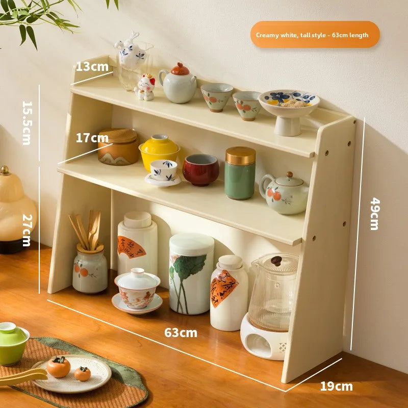 Desktop tea house walnut tea set rack teacup rack Bogu rack Chinese solid wood desktop tea table desktop storage Oasis Select Milk White 63 High