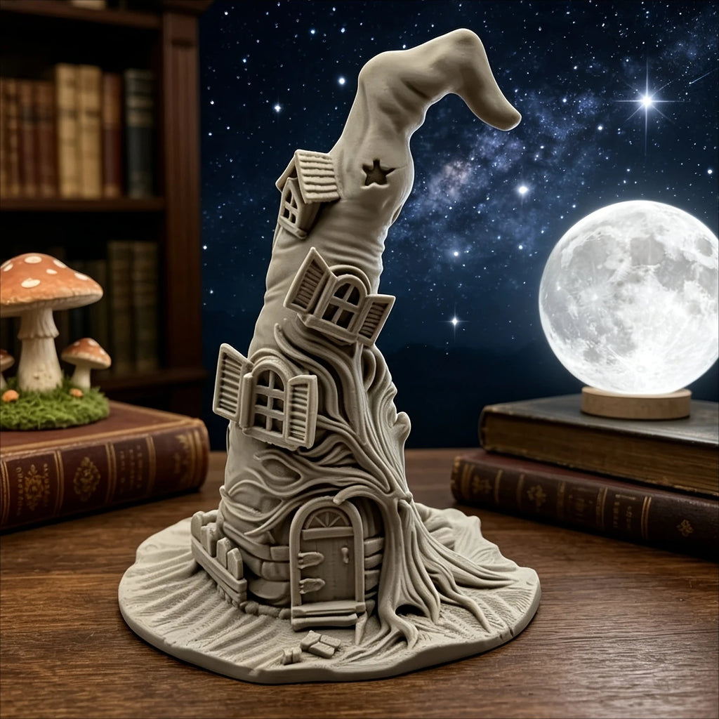 Witch Hat Shaped House Sculpture Desktop Storage Rack Halloween Spooky Cabin Figurine Bedroom Entryway Table Decor Holiday Gifts Oasis Select