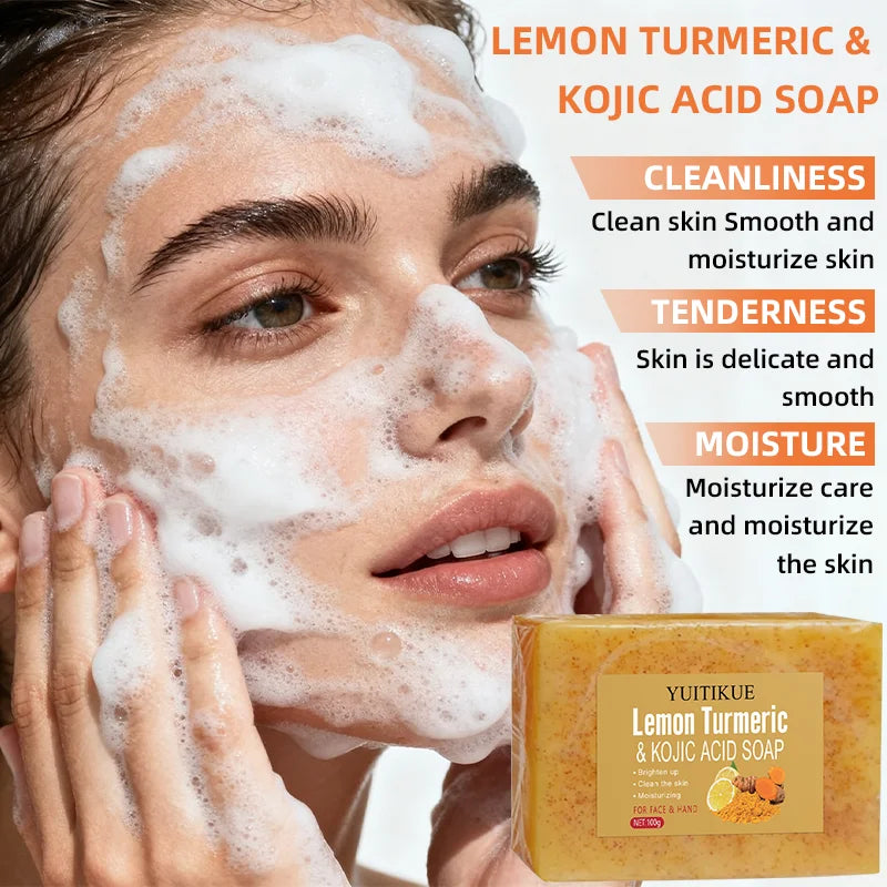 Lemon Turmeric Kojic Acid Soap 100g - Triple Brightening, Deep Cleansing & Moisturizing, for Face & Hand, All Skin Types Oasis Select