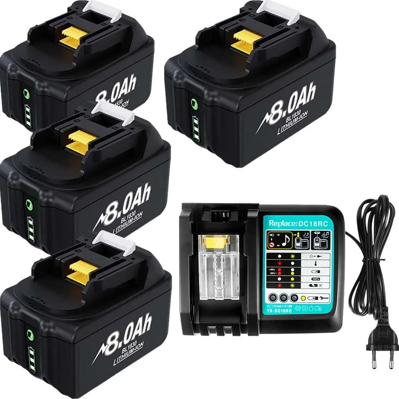 For Makita 18V Battery 8000mAh Replacement Battery Compatible For Makita BL1830 BL1850 BL1840 BL1840B BL1850B BL1890 Power Tools Oasis Select 4X8.0Ah1XCharger
