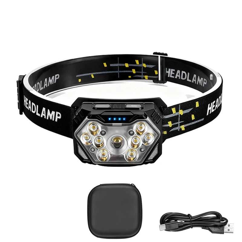 9 LED USB-C Rechargeable Headlamp | Motion Sensor & 6 Modes
