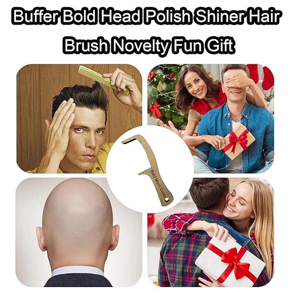 Bald Man Brush Funny Wooden Hairless Toothless Comb Buffer Bold Head Polish Shiner Hair Brush Novelty Fun Gift Adult Baldys Oasis Select