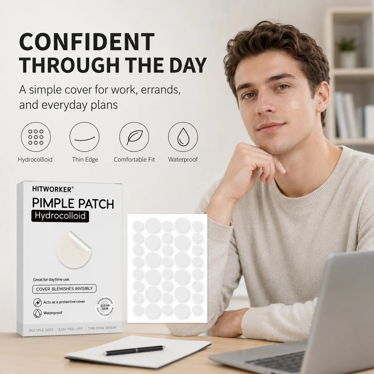 HITWORKER Hydrocolloid Pimple Patch Invisible Spot Cover, Mixed Sizes, Thin Edge, Easy Peel-Off, Waterproof for Day & Night Uses Oasis Select