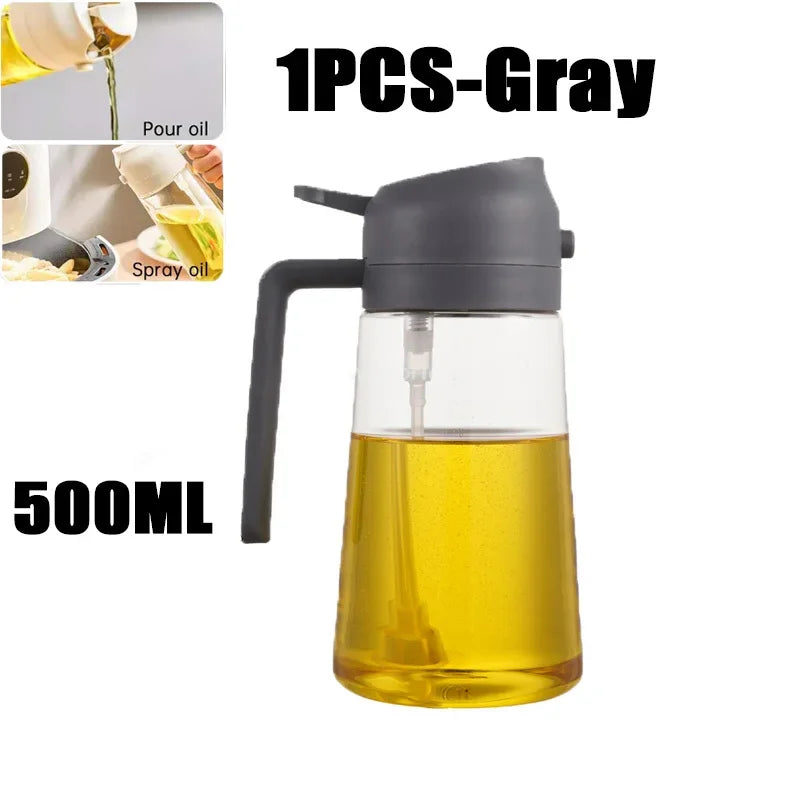 2in1 Oil Sprayer Plastic Bottle for Cooking Anti-leakage Olive Oil Storage Bottle for BBQ Air Fryer Steak Salad Kitchen Supplies Oasis Select 1PCS-gray