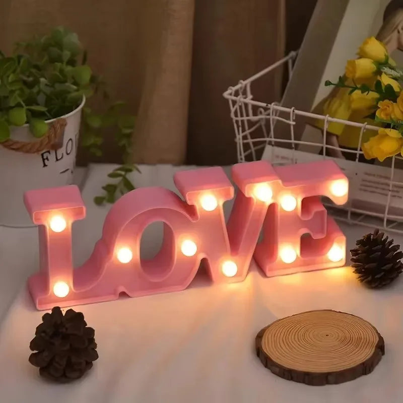 Valentine's Day LOVE LED Sign Lights Romantic Letter Lights Home Desktop Decoration Wedding Atmosphere Props Holiday Party Decor Oasis Select Pink