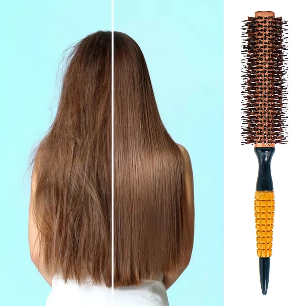 Wood Handle Boar Bristles Round Brush Hair Curly Comb Pro Hair Brush Anti Static Brush Teasing Brush Hairdresser Styling Tools Oasis Select