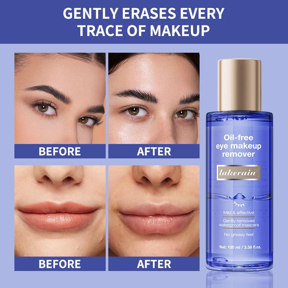Lakerain Eye Makeup Remover 100ml Oil-Free Soothing Ingredients Gently Dissolves Eye Makeup No Stinging Safe for Sensitive Eyes Oasis Select