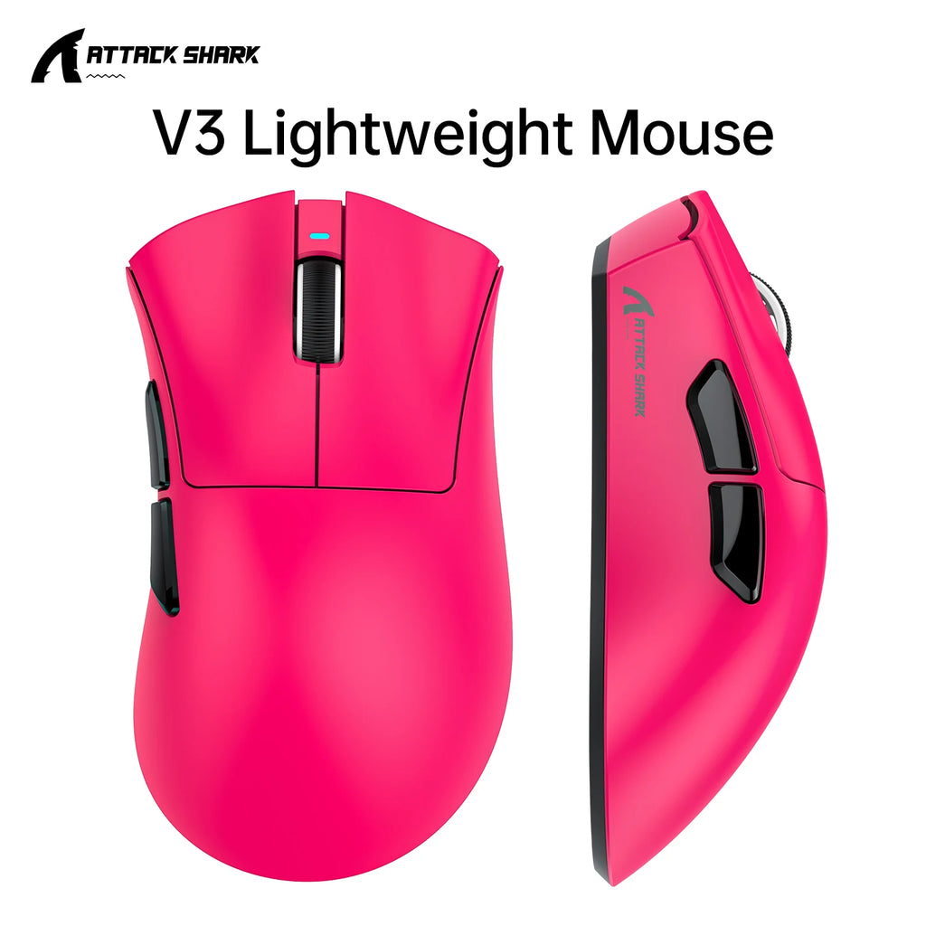 Attack Shark V3 Gaming Mouse Bluetooth Wireless, Tri-Mode, PAW3311&25000 DPI, 1KHz Polling Rate,Lightweight 65g, 500mAh Battery Oasis Select V3 Berry red