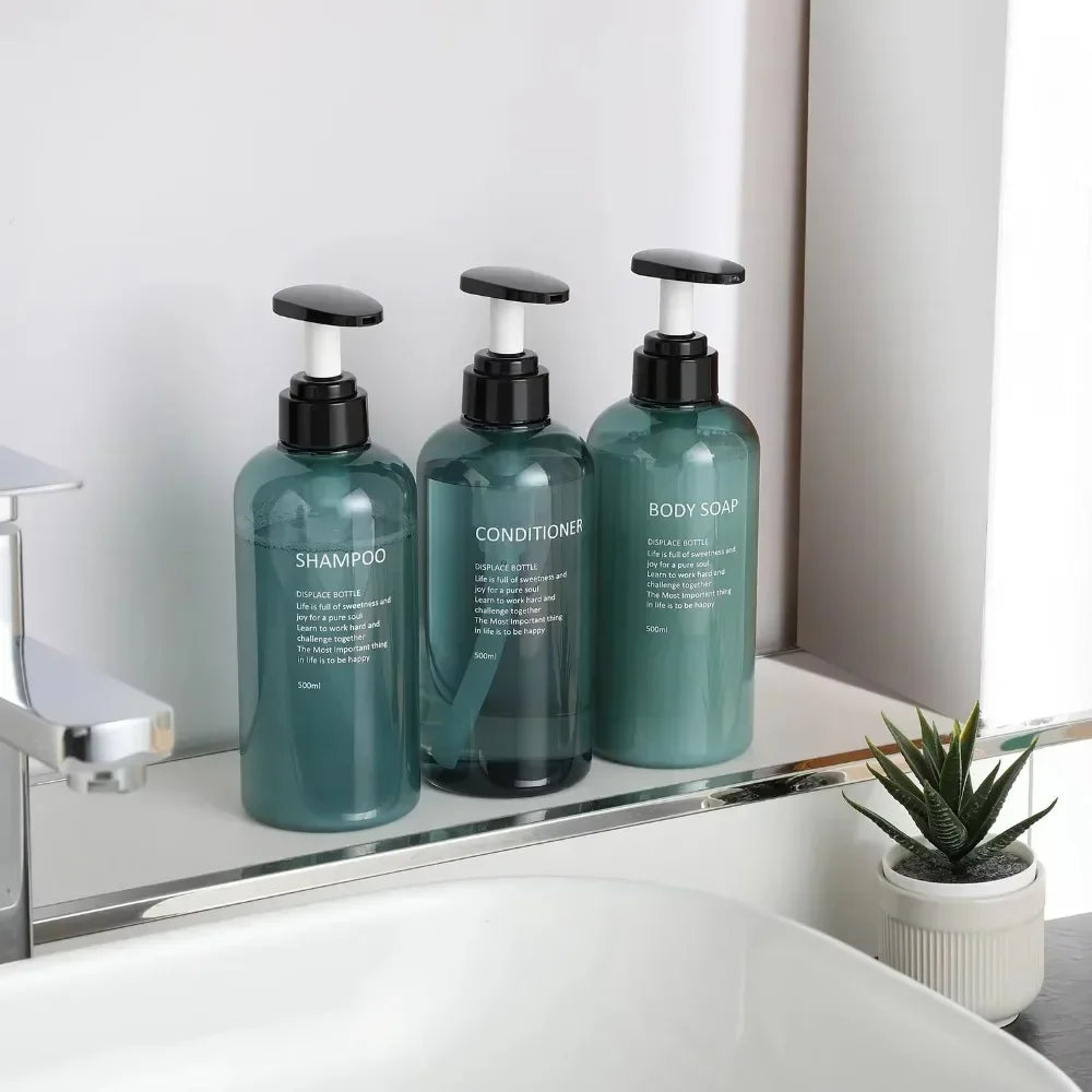 Shampoo Conditioner Body Wash Dispenser Set, Printed Letters Bathroom Soap Bottle Dispenser, Shower Pump Shampoo Dispenser Oasis Select