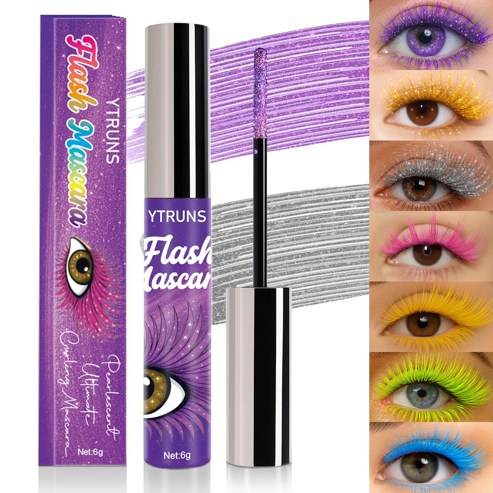 7 Color Shimmer Glitter Mascara – Waterproof Lengthening Formula