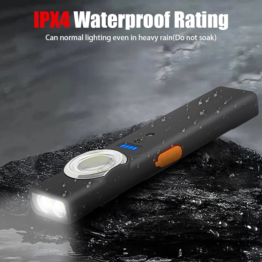 MINI USB Rechargeable LED Flashlight Portable Tail Magnet Flashlight Super Bright Camping Lantern Side COB Emergency Light Oasis Select